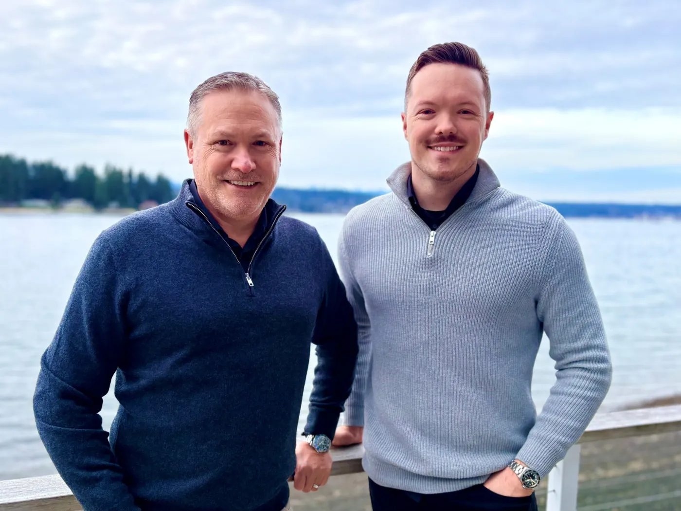 Nate and Tyler Walters on Liberty Bay, near their Poulsbo office